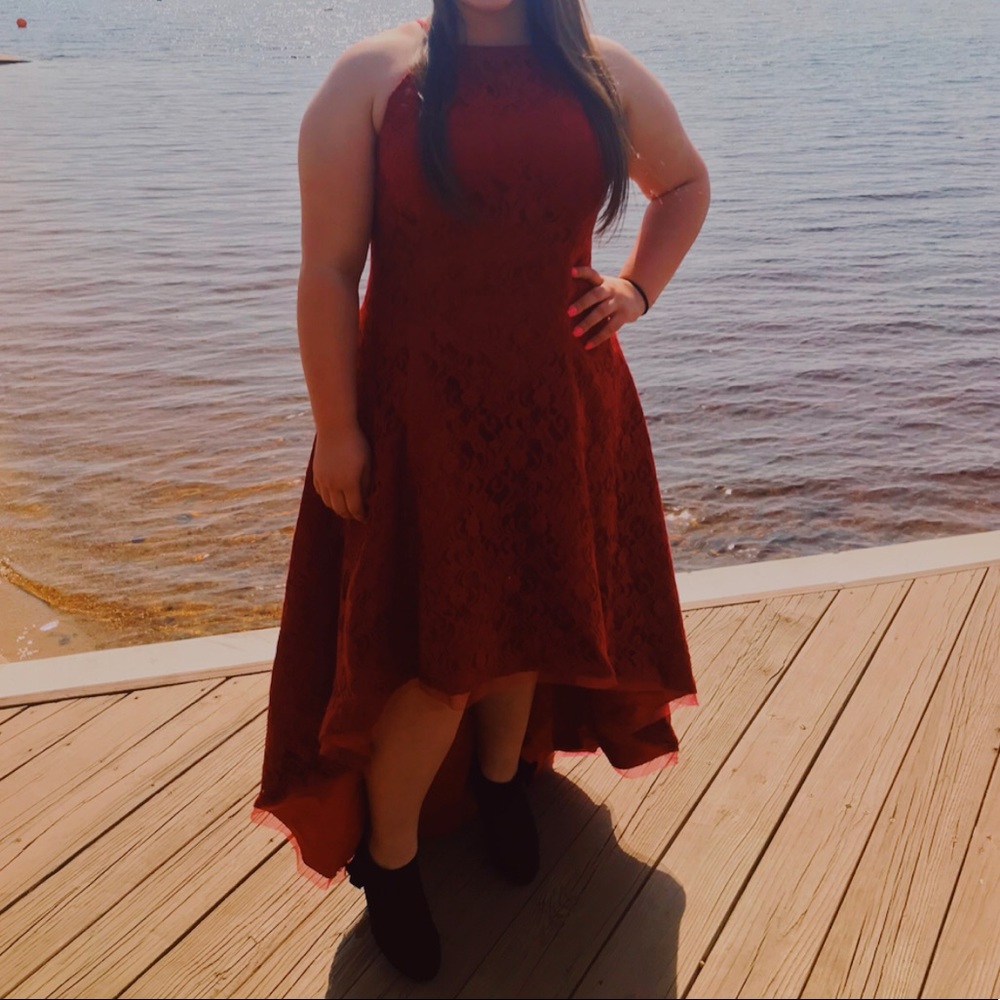 Burgundy high low prom dress